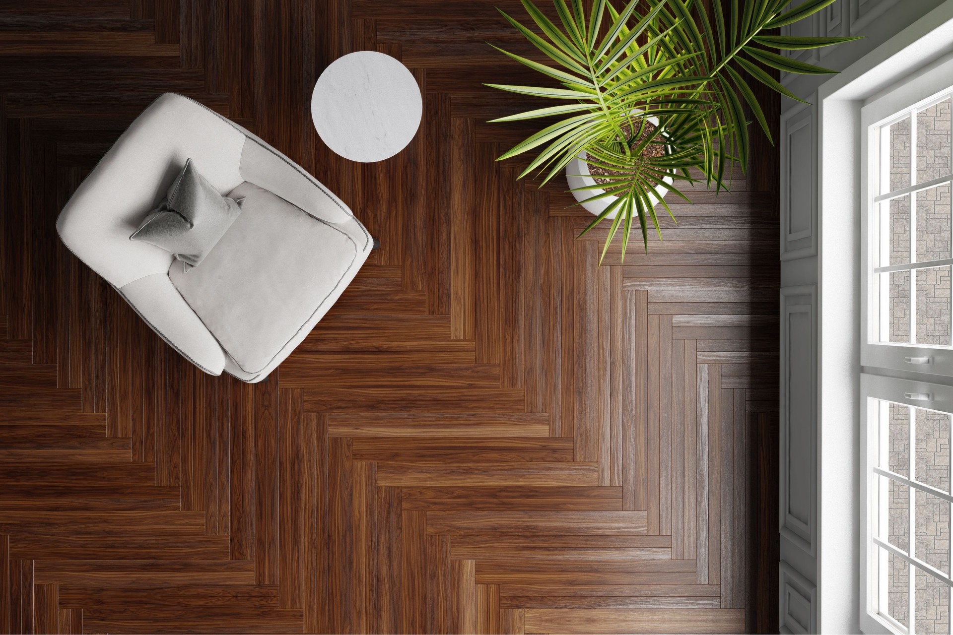 Top View Interior Living Room with Hardwood Floor Laminate or Tiles Stone